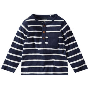 T-shirt manches longues rayé à poche et col boutonné 