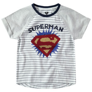 Tee-shirt manches courtes raglan avec logo Warner Superman en sequins magiques 