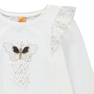 T-shirt manches longues uni print papillon et pans croisés au dos 