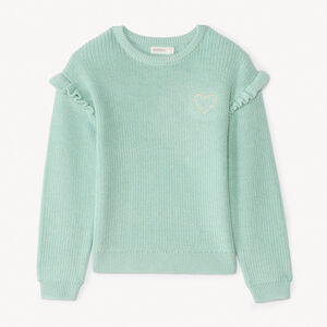 Pull en tricot perlé uni brodé cœur fille 
