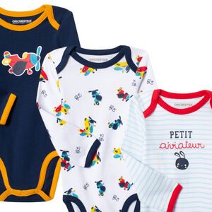 Lot de 3 bodies manches longues en coton prints avions 