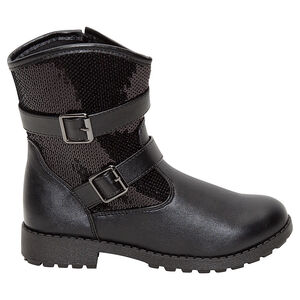 Bottines noires à sequins et boucles fantaisie 