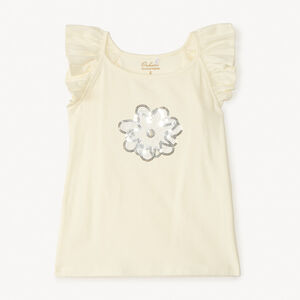 Débardeur manches fantaisie et fleurs en sequins fille 