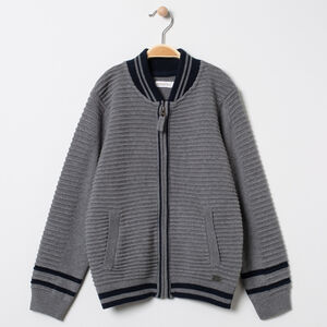Gilet en maille fantaisie zippé à col teddy 