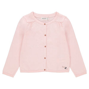 Gilet en tricot rose poudré avec coudières patchées 