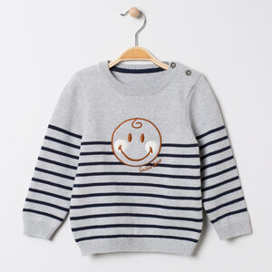 Pull en tricot rayé avec Smiley brodé 