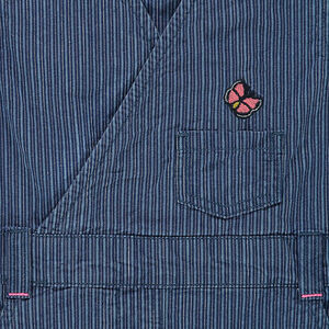 Robe style salopette en toile de coton rayée avec broderies 