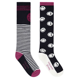 Lot de 2 paires de chaussettes hautes avec Smiley et rayures en jacquard  