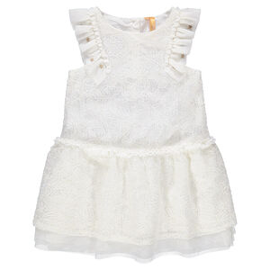 Robe de cérémonie blanche en dentelle avec manches volantées 