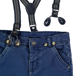 Jean effet used à bretelles amovibles 