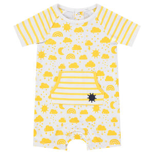 Combinaison courte en coton avec nuages et soleils printés 