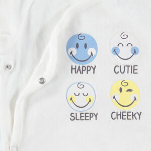 Pyjama bicolore en velours avec prints Smiley Baby et pieds fermés 