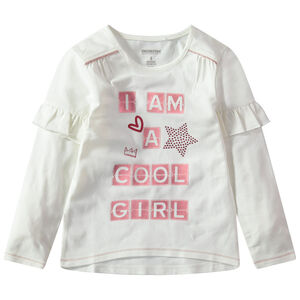 T-shirt manches longues avec volants et inscriptions printées 