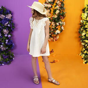 Robe de cérémonie en jacquard avec manches brodées fille 