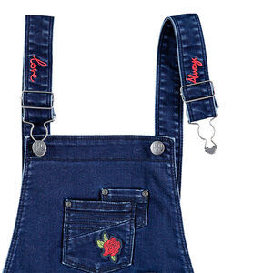 Junior - Salopette short en jeans effet used avec broderies contrastées 