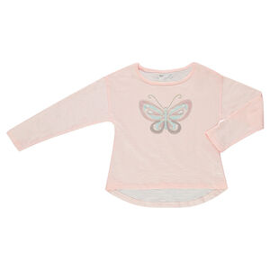 Tee-shirt manches longues en jersey slub avec paillon en résille 