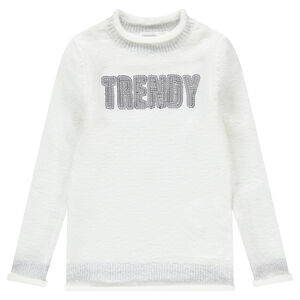 Pull en tricot avec message en sequins sur le devant 