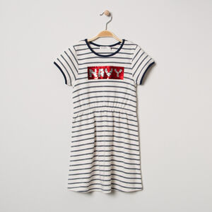 Robe manches courtes style marin à message en sequins magiques 