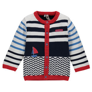 Gilet en tricot avec motif jacquard et bateau printé 