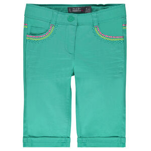 Corsaire en twill uni avec broderies 