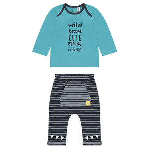 Ensemble avec tee-shirt à texte printé et sarouel rayé 