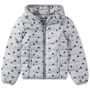 Doudoune light* imperméable à capuche avec sac de rangement à message printé 