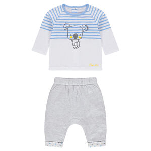 Ensemble avec tee-shirt rayé et pantalon gris chiné avec taille élastiquée 