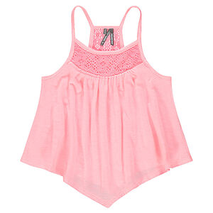 Débardeur ample en jersey slub avec dentelle 