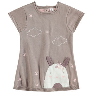 Robe en tricot manches courtes avec motifs en jacquard et oreilles en relief 