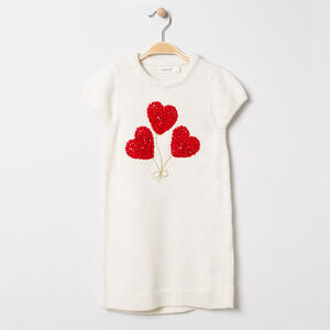 Robe manches courtes en tricot motif coeurs 