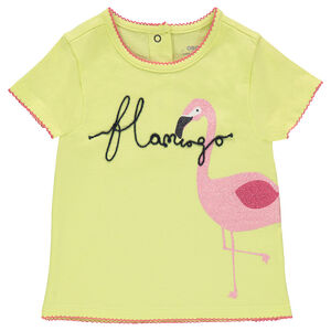 Tee-shirt manches courtes en jersey avec print flamant rose à paillettes 