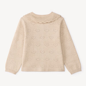Gilet tricot ajouré en forme de cœur bébé fille avec col volanté 