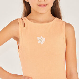 Robe débardeur en maille broderie fleurs fille 