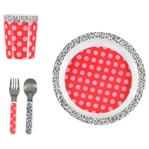 Set repas 4 pièces pour bébé avec imprimés pois et panthère 