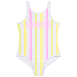 Maillot de bain 1 pièce à rayures tricolores fille 