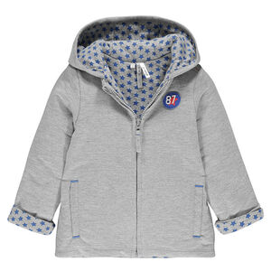 Veste en molleton à capuche avec inscriptions brodées au dos.  