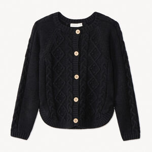 Gilet tricot uni avec torsade fantaisie fille 