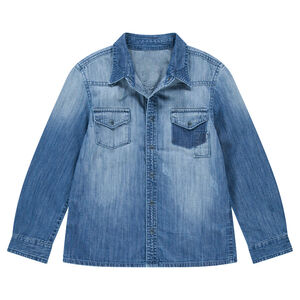 Junior - Chemise manches longues effet used avec inscription printée au dos 