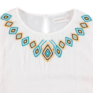 Junior - Tunique en crépon avec frise brodée style ethnique 