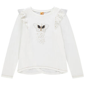 T-shirt manches longues uni print papillon et pans croisés au dos 