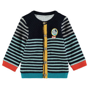 Gilet en tricot rayé doublé jersey avec badge patché sur la poitrine 