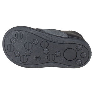 Bottillons en cuir noirs et argentés à scratch et noeud 