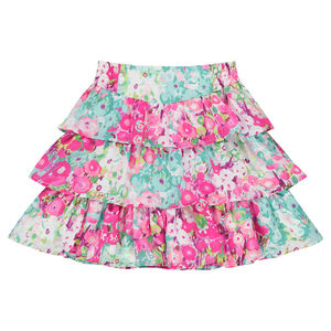 Jupe à volants imprimé fleurs multicolores 
