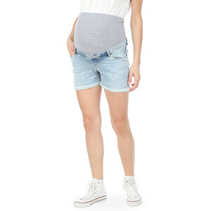 Short de grossesse en jeans avec perles rivetées 