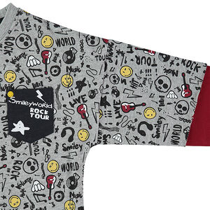 Tee-shirt manches longues effet 2 en 1 avec imprimé Smiley 