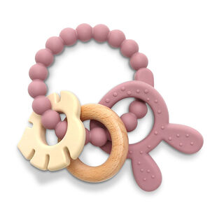 Anneau de dentition silicone Hêtre/Lapin Rose 