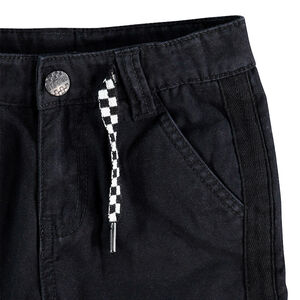 Pantalon uni en twill avec cordons damiers 