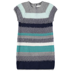 Robe manches courtes à rayures bleues et grises en tricot fantaisie 