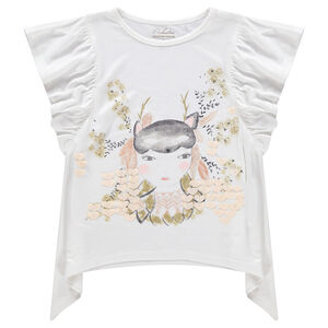 Tee-shirt manches courtes volantées avec personnage printé 