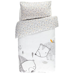Parure de lit avec housse de couette print ours et taie imprimée all-over 